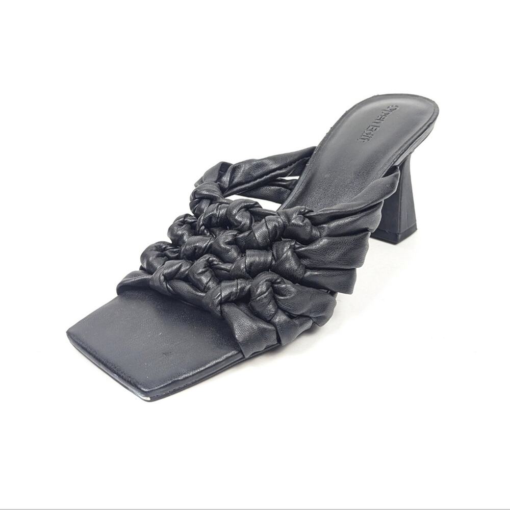 Open Edit Quinn Black Knotted Square Toe Heeled Sandals Size 8